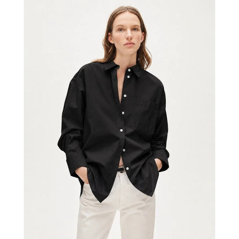 J.Crew Étienne Oversized Black Cotton Button Front Shirt XS